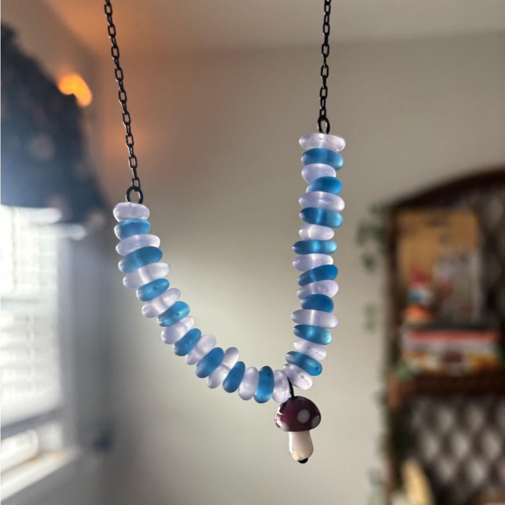 Beaded Necklace with Mushroom Pendant